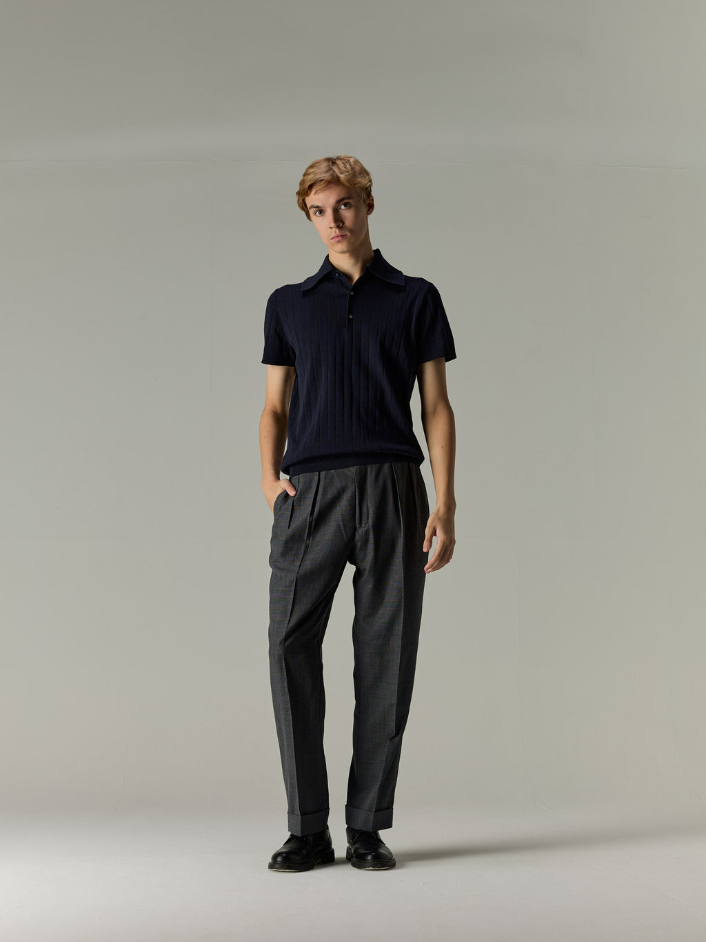 Navy — The Classic Polo, full length on model